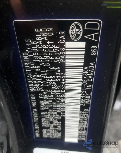 2016 Toyota Corolla L from USA, damaged, VIN 2T1BURHE6GC554452